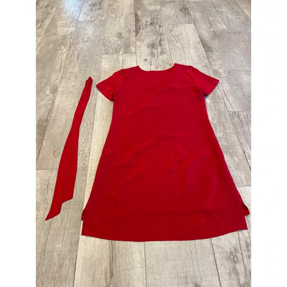 Amanda Uprichard Red Silk‎ V Neck Short Sleeve Hi Lo Dress Size S